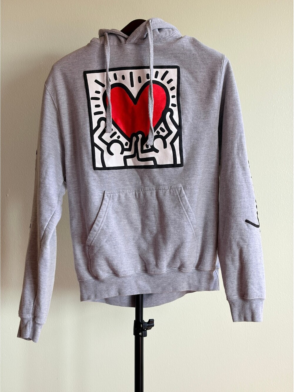 Keith Haring Ripple Junction Heart Graphic Hoodie Gray Adult Small Pop Art